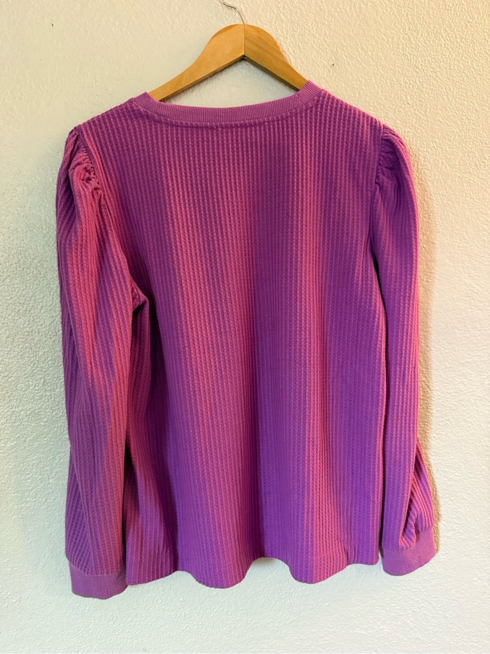 LOFT Purple Ribbed Long-Sleeve Top with Subtle Puff Shoulders